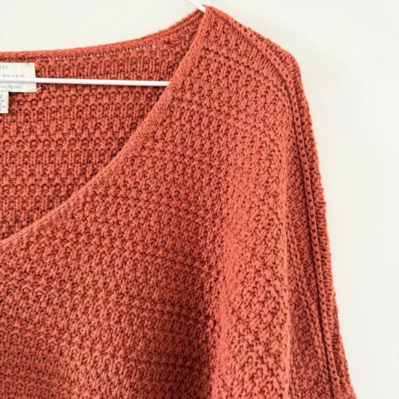 Lucky Brand Textured Knit V-Neck Sweater Rust Terracotta Cotton Blend - Picture 6 of 6